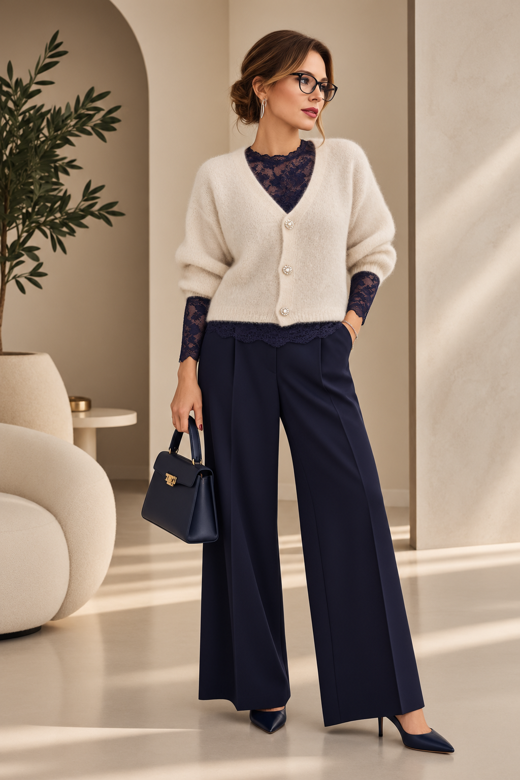 Cardigan dama cu lana si mohair, cu nasturi decorativi ,   pulover casual chic bej deschis