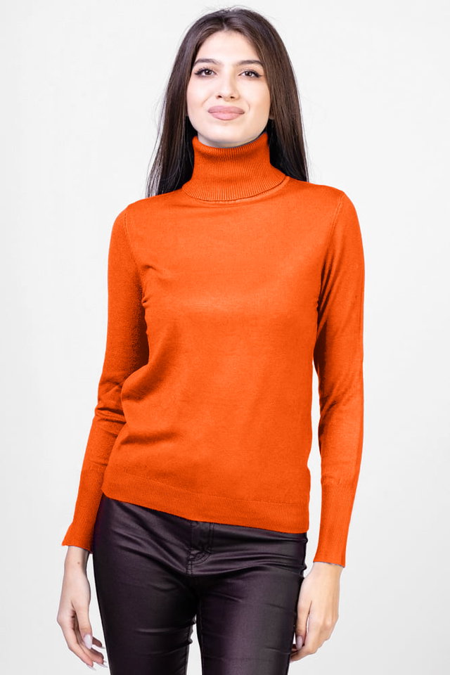 Helanca pullover, din tricotaj cu guler inalt, portocaliu