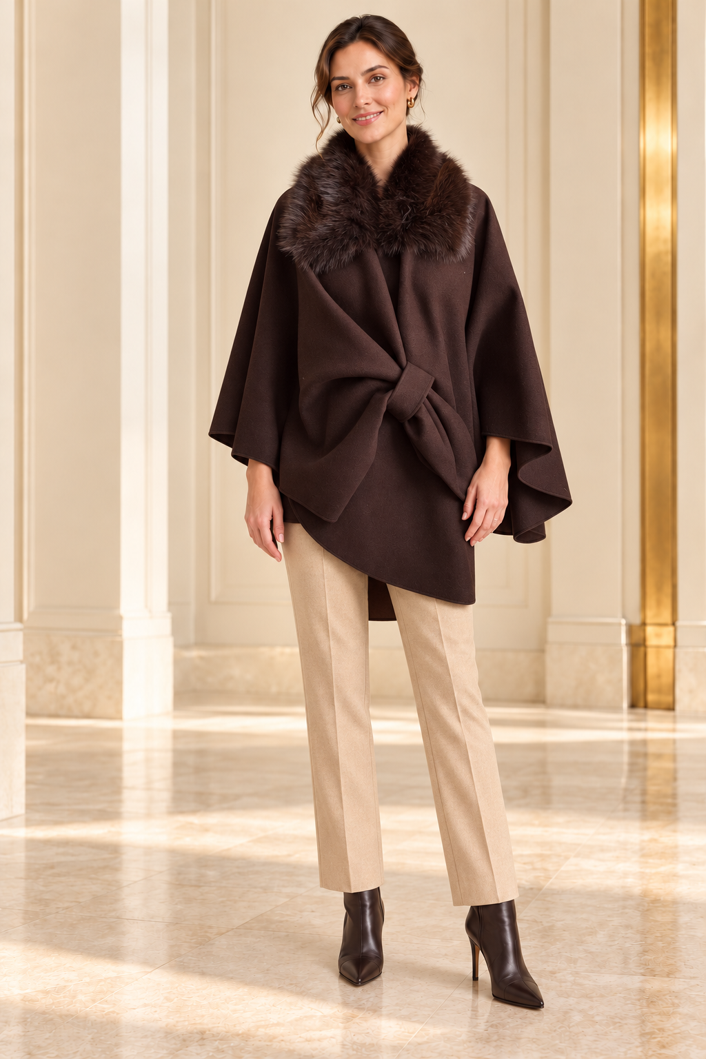 Poncho dama maro, elegant, cu guler din blanita