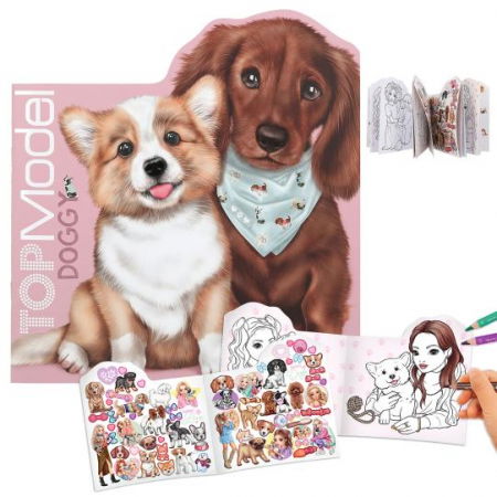 SCOALA SI GRADINITA - Carte de colorat  si autocolante TOPModel Doggy KITTY și DOGGY