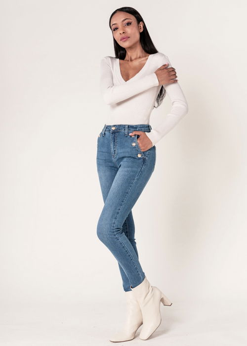 Blugi dama albastri slim cu nasturi Nina Carter P217-5 M9 [3]