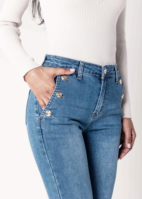 Blugi dama albastri slim cu nasturi Nina Carter P217-5 M9 [7]