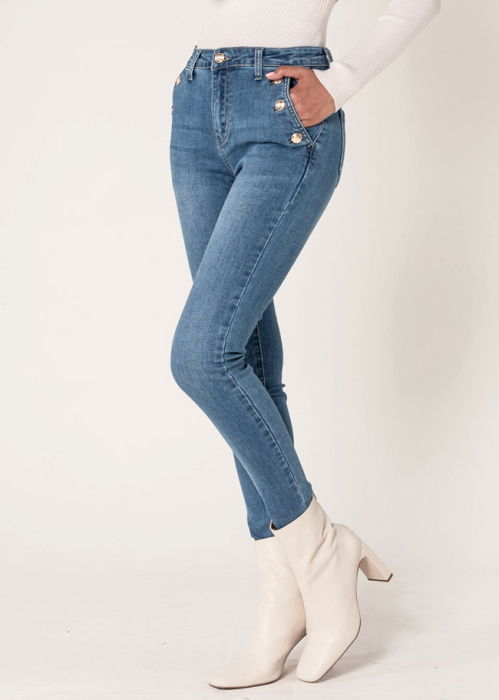 Blugi dama albastri slim cu nasturi Nina Carter P217-5 M9 [4]