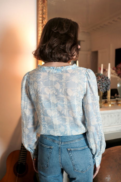 Camasa albastra cu print floral si detalii brodate, 4819T M9 [3]