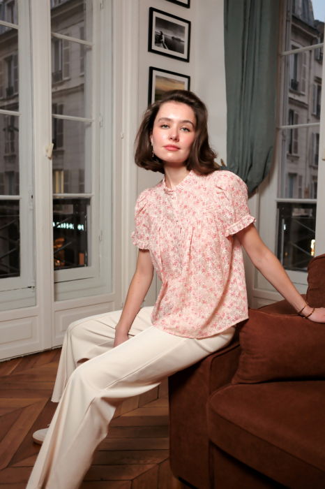 Camasa cu maneca scurta roz cu imprimeu floral 4848T M9 [1]