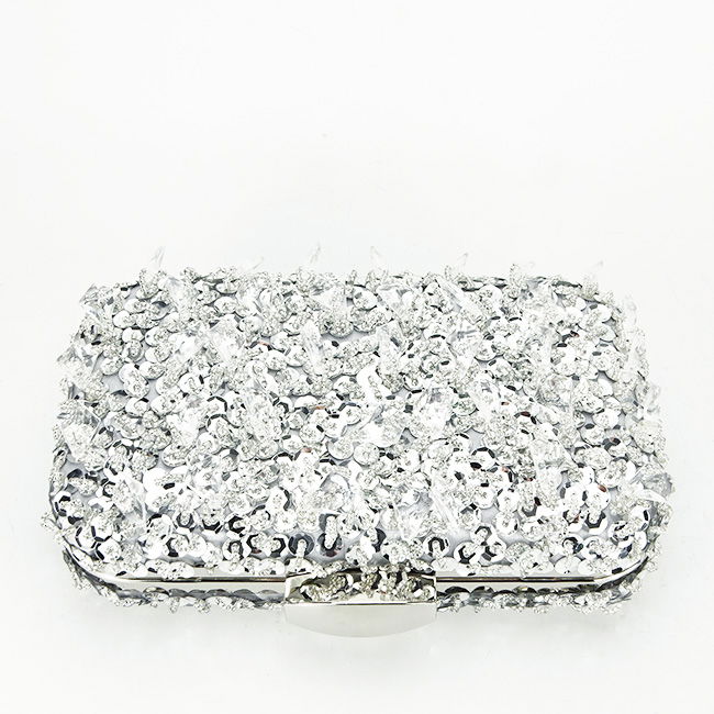 Geanta clutch argintie cu cristale si paiete BME6011 06 [6]