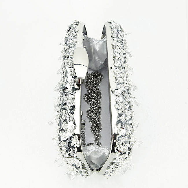 Geanta clutch argintie cu cristale si paiete BME6011 06 [8]