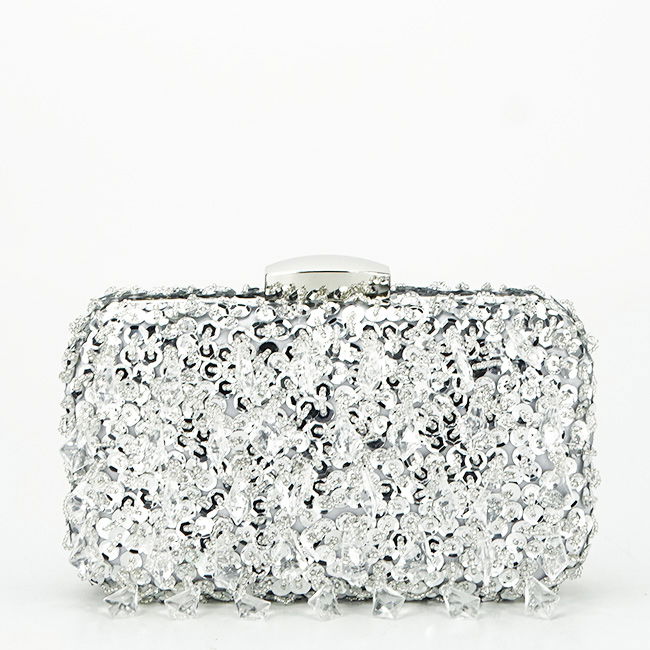 Geanta clutch argintie cu cristale si paiete BME6011 06 [4]
