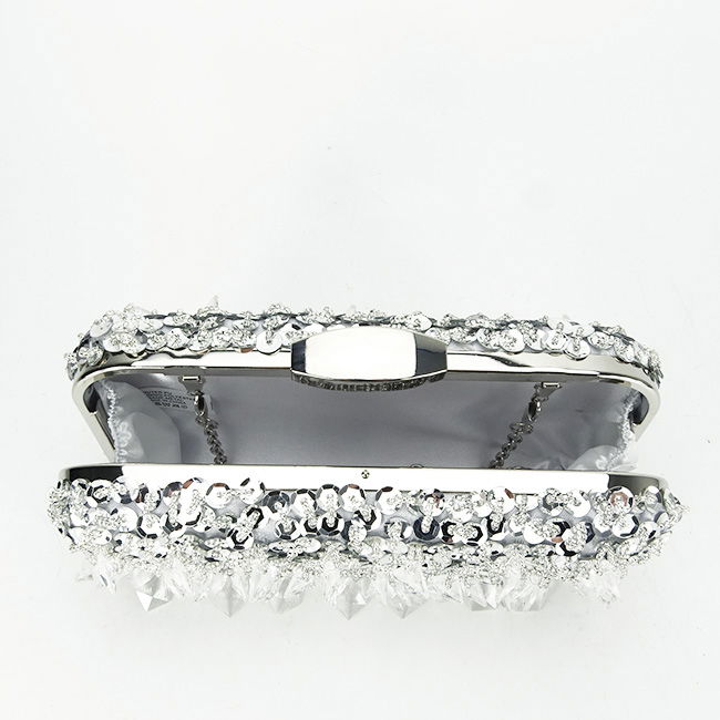 Geanta clutch argintie cu cristale si paiete BME6011 06 [7]