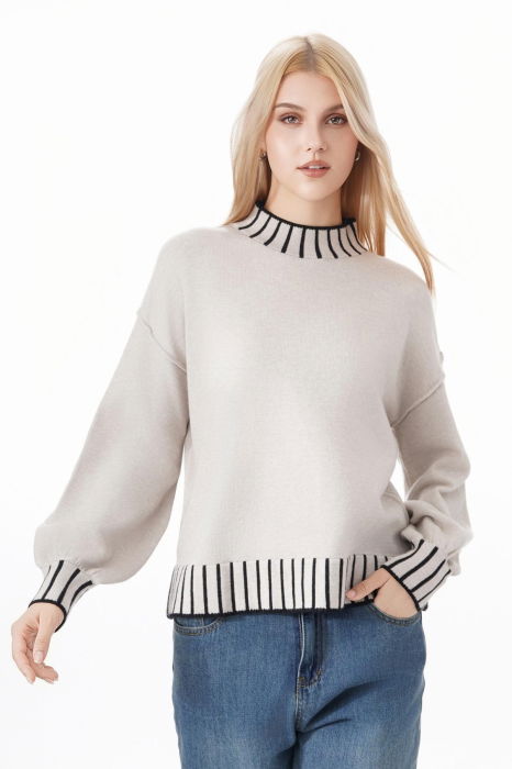 Pulover bej deschis cu maneci usor bufante Z-101 M9 [2]