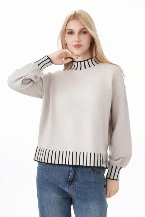Pulover bej deschis cu maneci usor bufante Z-101 M9 [4]
