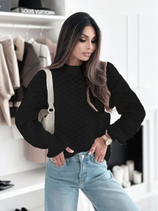 Pulover negru tricotat cu model SH-G1389-WK M8 [1]