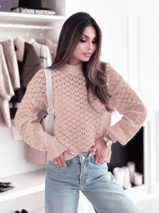 Pulover roz pudra tricotat cu model SH-G1389-WK M8 [1]