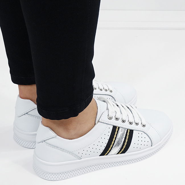 Sneakersi albi cu detalii argintii din piele naturala 5088 M7 [3]