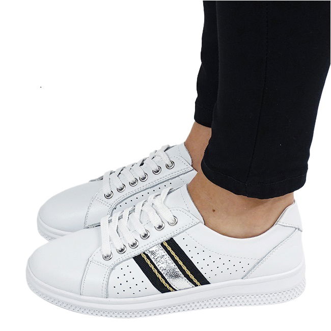 Sneakersi albi cu detalii argintii din piele naturala 5088 M7 [1]