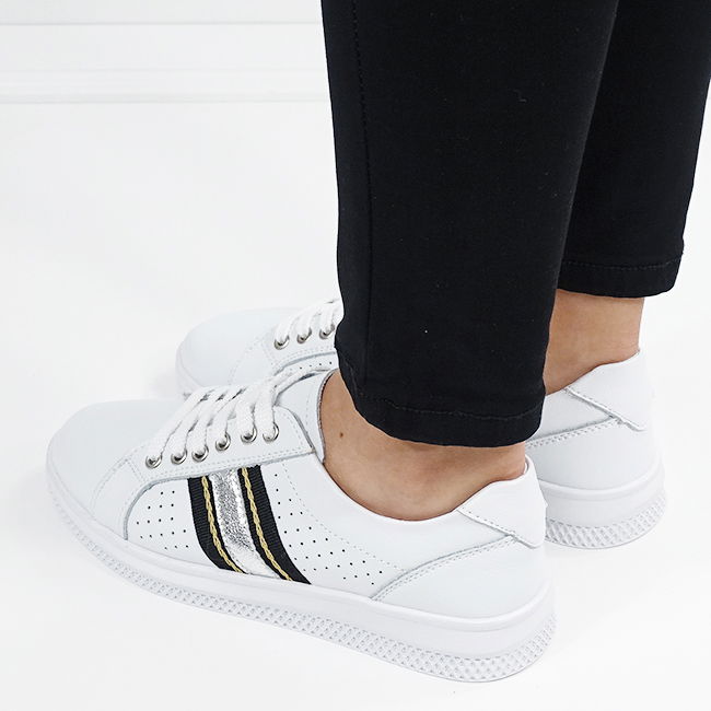 Sneakersi albi cu detalii argintii din piele naturala 5088 M7 [2]