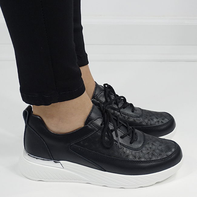 Sneakersi negri din piele naturala 5108 M7 [6]