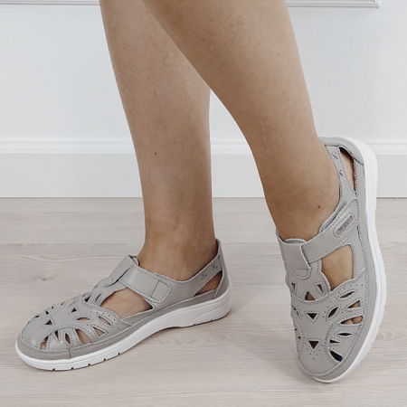 Incaltamine primavara-vara piele - Balerini gri din piele naturala 6839 M12