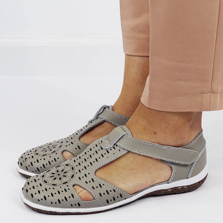 Incaltamine primavara-vara piele - Balerini gri din piele naturala 5121 M5