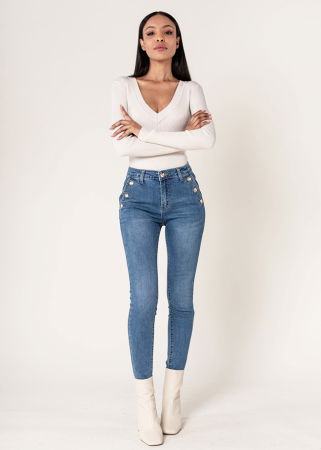 Blugi dama albastri slim cu nasturi Nina Carter P217-5 M9 [0]