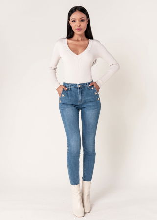 Blugi dama albastri slim cu nasturi Nina Carter P217-5 M9 [1]