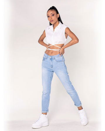 Blugi - Blugi dama Mom Fit Nina Carter albastru deschis P189-6