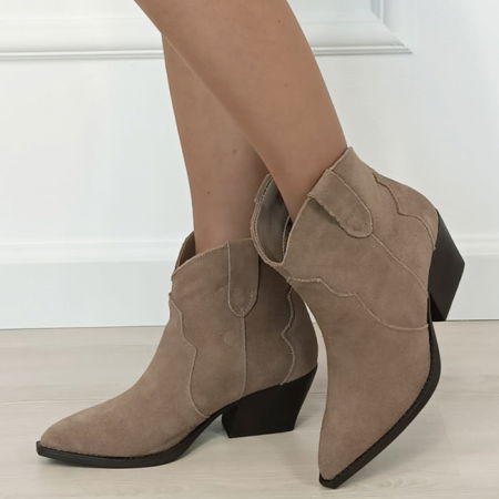 Ghete - Botine kaki din piele naturala cu toc comod 6338 114