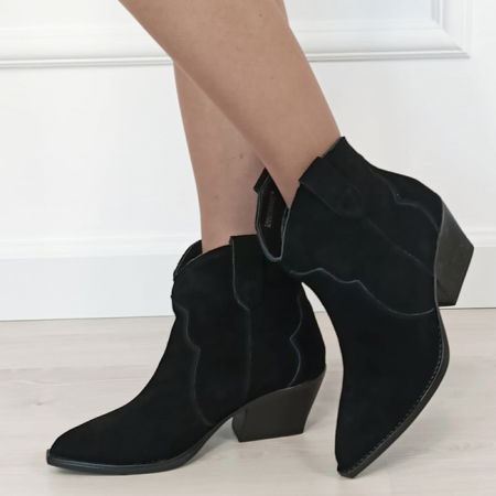 Ghete - Botine negre din piele naturala cu toc comod 6338 114