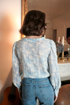 Camasa albastra cu print floral si detalii brodate, 4819T M9 [2]