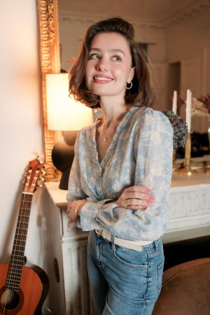 Camasa albastra cu print floral si detalii brodate, 4819T M9 [1]