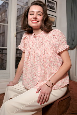 Camasa cu maneca scurta roz cu imprimeu floral 4848T M9 [1]
