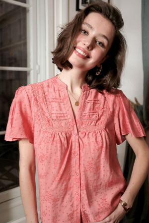 Noutati - Camasa cu maneca scurta roz inchis cu imprimeu L3500 M10