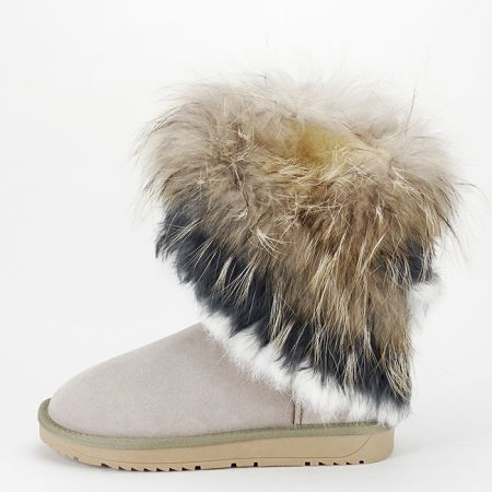 Cizme - Cizme bej din piele naturala cu blanita naturala 8013 111