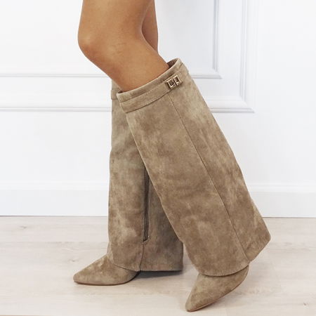 Cizme - Cizme bej elegante cu toc comod 9501A 113