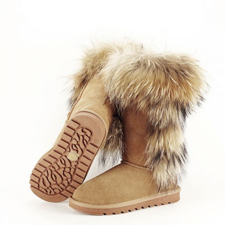 Cizme din piele naturala maro dechis cu blanita Eva [2]