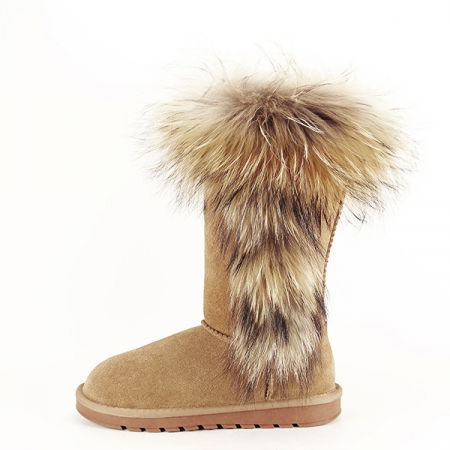 Cizme din piele naturala maro dechis cu blanita Eva [0]