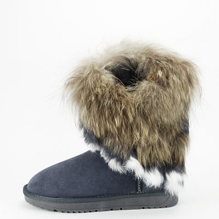 Oferte Speciale - Cizme gri din piele naturala cu blanita naturala 8013 111