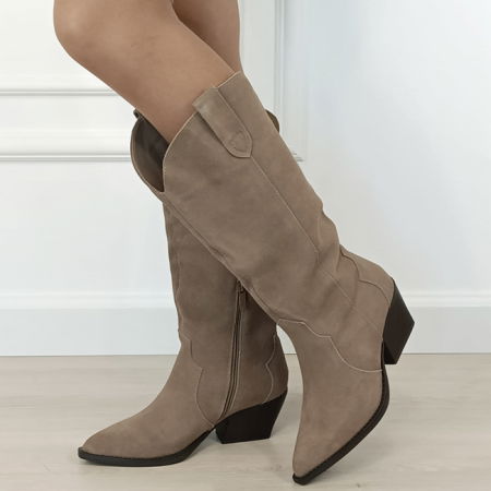 Ghete - Cizme kaki din piele naturala cu toc comod 6396 113