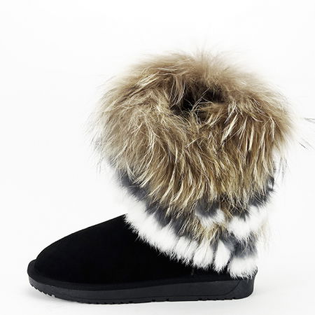 Cizme - Cizme negre din piele naturala cu blanita naturala 8013 111