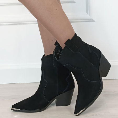 Ghete - Cizme scurte negre din piele naturala cu toc comod 6397 114