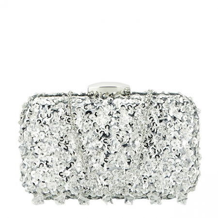 Clutch - Geanta clutch argintie cu cristale si paiete BME6011 06