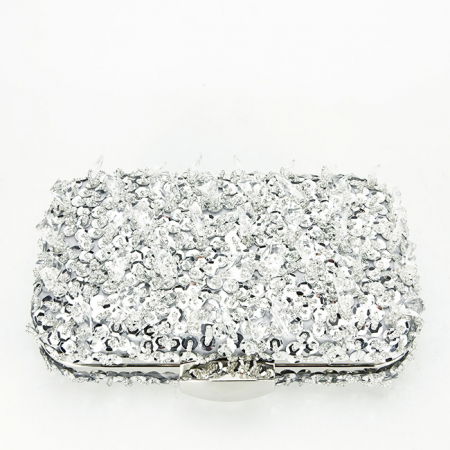 Geanta clutch argintie cu cristale si paiete BME6011 06 [5]
