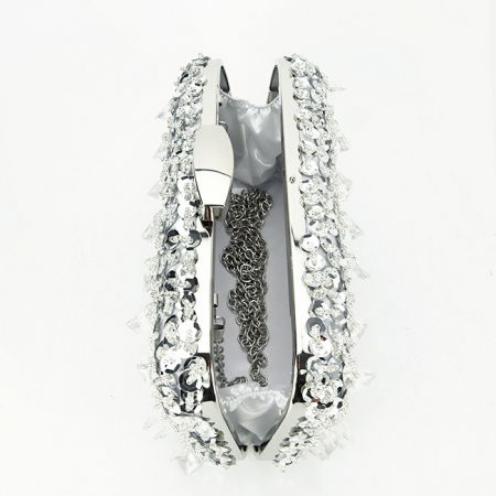 Geanta clutch argintie cu cristale si paiete BME6011 06 [7]