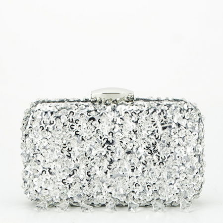 Geanta clutch argintie cu cristale si paiete BME6011 06 [3]