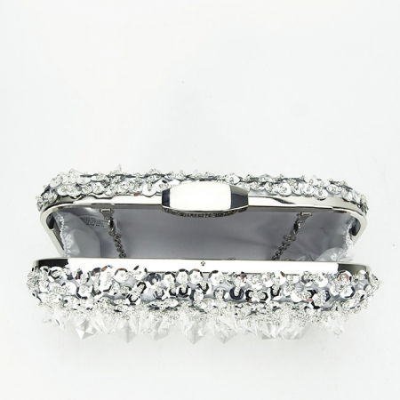 Geanta clutch argintie cu cristale si paiete BME6011 06 [6]