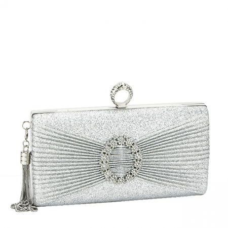 Clutch - Geanta clutch argintiu cu brosa BYH8815 05