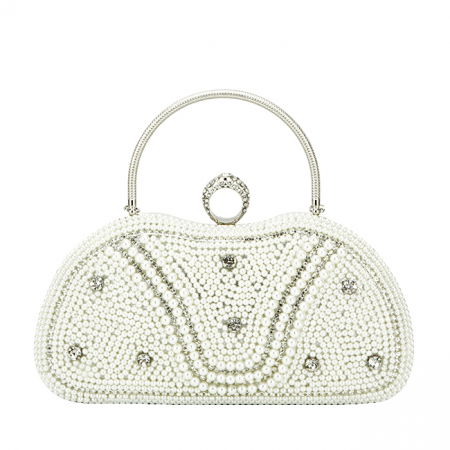 Clutch - Geanta clutch crem/argintiu cu perle si pietricele BME-22732 05