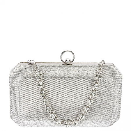 Clutch - Geanta clutch argintiu cu pietricele BCK-1110 05