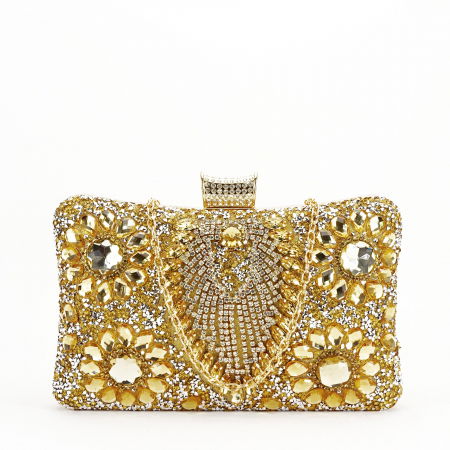 Clutch - Clutch elegant auriu decorat cu pietre