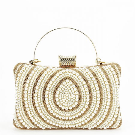 Clutch - Geanta clutch crem/auriu roze cu perle 1011 05